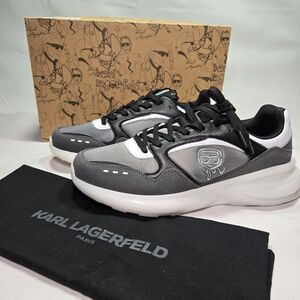 Karl Lagerfeld Paris Runner Shoe Men Size 9.5 Head Outline Black Gray W/Dust Bag